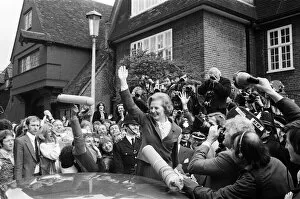 Paparazzi Gallery: Margaret Thatcher British Prime Minister waving to the crowd after leaving her home in