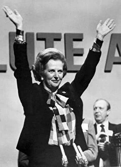 Images Dated 19th October 1982: Margaret Thatcher celebrating at conference - October 1982