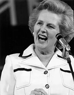 Margaret Thatcher delivering speech at the Conservative Party conference in Brighton