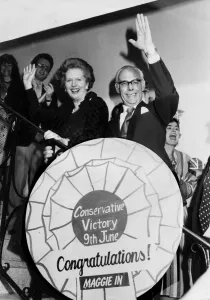 Margaret Thatcher and Denis Thatcher celebrate election victory at Tory party Margaret Thatcher and Denis Thatcher celebrate election victory at Tory party