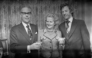 Margaret Thatcher with Denis Thatcher and son Mark Thatcher - February 1975 Margaret Thatcher with Denis Thatcher and son Mark Thatcher - February 1975