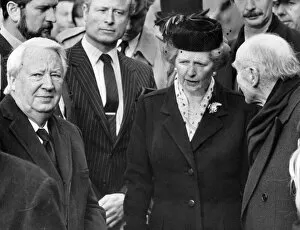 Images Dated 1st January 1987: Margaret Thatcher with Edward Heath and Sir Alec Douglas-Home - January 1987