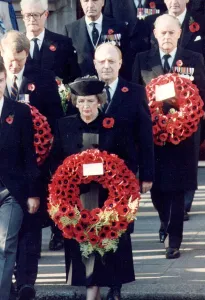 Margaret Thatcher holding wreath at Remembrance Day ceremony at the Cenotaph - November Margaret Thatcher holding wreath at Remembrance Day ceremony at the Cenotaph - November