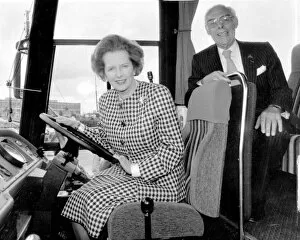 Margaret Thatcher and husband Denis on board coach during election campaign - May 1987