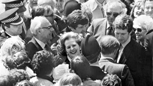 Images Dated 25th May 1983: Margaret Thatcher and husband Denis surrounded by crowd