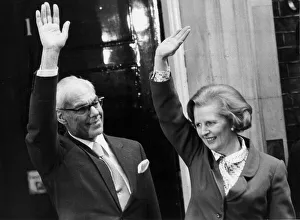 Margaret Thatcher and husband Denis waving outside 10 Downing Street 07/05/1979 Margaret Thatcher and husband Denis waving outside 10 Downing Street 07/05/1979