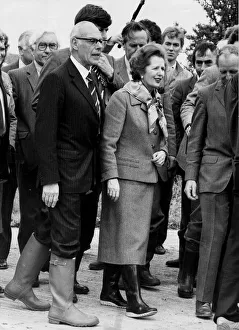 Margaret Thatcher and husband Denis wearing wellington boots during visit to Padstow Margaret Thatcher and husband Denis wearing wellington boots during visit to Padstow