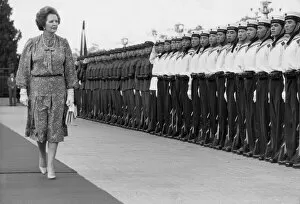 MARGARET THATCHER INSPECTS CHINESE HONOUR GUARD ON ARRIVAL IN BEIJING FOR SINO-BRITISH