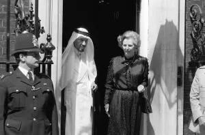 Margaret Thatcher June 1981 stands outside 10 Downing Street with King Khaled of Saudi Margaret Thatcher June 1981 stands outside 10 Downing Street with King Khaled of Saudi