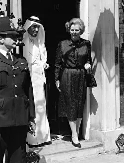 Images Dated 10th June 1981: Margaret Thatcher June 1981 stands outside 10 Downing Street with King Khalid of Saudi