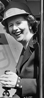 Margaret Thatcher laughing sitting in JCB digger in Docklands - April 1984 Margaret Thatcher laughing sitting in JCB digger in Docklands - April 1984