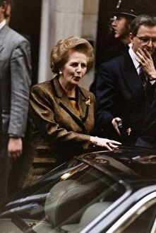 Margaret Thatcher leaving No.10 Downing Street clinging to power prior to the second