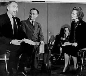 Margaret Thatcher with Nigel Hawthorn and Paul Eddington performing sketch at National