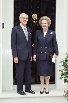 Images Dated 30th June 1992: Margaret Thatcher, pictured with her husband Denis, leaving for first day in House of