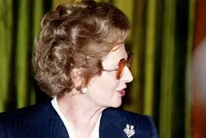 Images Dated 22nd August 1990: Margaret Thatcher Prime Minister and leader of Conservative Party wearing glasses 1990