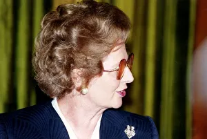 Images Dated 22nd August 1990: Margaret Thatcher Prime Minister and leader of Conservative Party wearing glasses 1990