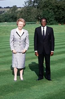 Margaret Thatcher Prime Minister with Robert Mugabe at Chequers. 1988