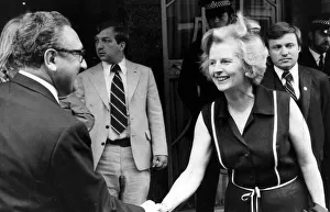 Margaret Thatcher shaking hands with Henry Kissinger outside Claridiges Margaret Thatcher shaking hands with Henry Kissinger outside Claridiges