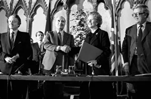 Images Dated 12th February 1986: Margaret Thatcher signs Chunnel Aggrement Feb 1986 with Francois Mitterrand