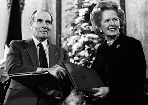 Images Dated 12th February 1986: Margaret Thatcher signs Chunnel Aggrement Feb 1986 with Francois Mitterrand