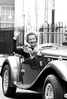 Images Dated 28th April 1987: Margaret Thatcher sitting in a Morgan Sportscar - 28 / 04 / 1987