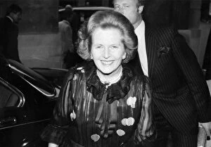 Margaret Thatcher smiling wearing evening dress - January 1985