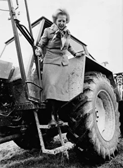 Margaret Thatcher stepping down from tractor during visit to farm - May 1983 Margaret Thatcher stepping down from tractor during visit to farm - May 1983