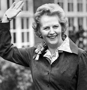 Margaret Thatcher waving looking confident - May 1977