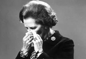 Margaret Thatcher wipes her nose -12th October 1984 Margaret Thatcher wipes her nose -12th October 1984