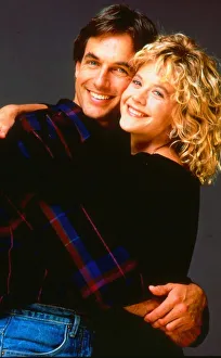 Mark Harmon actor hugging Meg Ryan in film movie Presidio January 1989 Mark Harmon actor hugging Meg Ryan in film movie Presidio January 1989