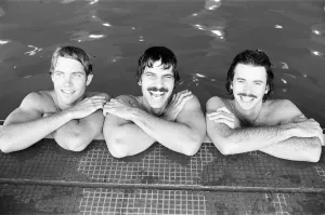 Mark Spitz (centre), USA Olympic Champion, seven x gold medals at the 1972 Munich Olympic Mark Spitz (centre), USA Olympic Champion, seven x gold medals at the 1972 Munich Olympic