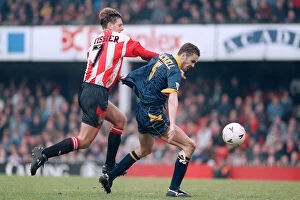00492 Gallery: Mathew Le Tissier of Southampton tackles Dean Blackwell of Wimbledon during the two