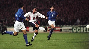 Images Dated 13th February 1997: Matthew Le Tissier attempts a goal at Wembley where England lost their World Cup