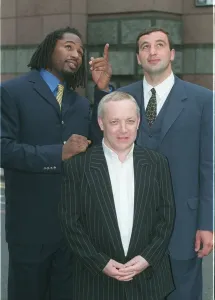 May 1998 Lennox Lewis boxer cracks a joke with Frank Maloney (C May 1998 Lennox Lewis boxer cracks a joke with Frank Maloney (C