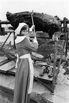 Mayflower May 1970 - Pilgrim girl Wendy Faulks roasts a 800lb ox Mayflower May 1970 - Pilgrim girl Wendy Faulks roasts a 800lb ox