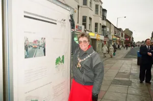 Mayor of Langbaurgh Brenda Forster unveils a poster in their fight against anti Mayor of Langbaurgh Brenda Forster unveils a poster in their fight against anti