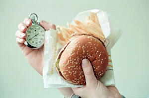 Images Dated 11th April 1991: McDonalds Burger and Stopwatch, Tamworth, 11th April 1991