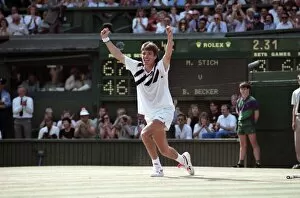 Images Dated 7th July 1991: Mens Wimbledon Final. Michael Stich v Boris Becker Stich celebrates