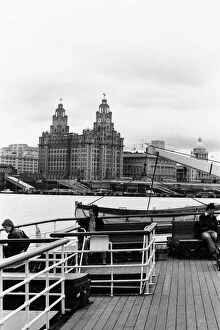 Mersey Ferry in Liverpool, with The Liver Building in background 5t August 1980