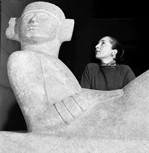 Mexican Ruin/ Statue on Exhibition at Tate Gallery - Mrs. Gamba with Statue Mexican Ruin/ Statue on Exhibition at Tate Gallery - Mrs. Gamba with Statue