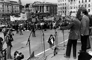 Michael Foot addressing rally in Trafalgar Square, London - March 1982 29/03/1982 Michael Foot addressing rally in Trafalgar Square, London - March 1982 29/03/1982