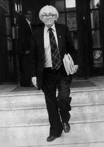 Michael Foot leaving Transport House headquarters of the Transport Michael Foot leaving Transport House headquarters of the Transport