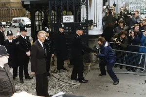 Michael Heseltine Conservative MP outside House Of Lords Commons Westminster makes an Michael Heseltine Conservative MP outside House Of Lords Commons Westminster makes an