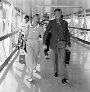 Images Dated 7th September 1981: Michael Parkinson arrives at Heathrow with his wife Mary and sons Nicholas