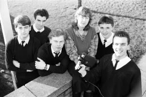 Michael Rollins with the Rastrick High School cast and production team of a video he Michael Rollins with the Rastrick High School cast and production team of a video he