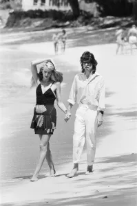 Mick Jagger and Jerry Hall taking a stroll along the beach at Gibbs Bay in Barbados Mick Jagger and Jerry Hall taking a stroll along the beach at Gibbs Bay in Barbados