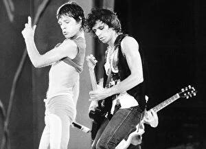 Mick Jagger and Keith Richard of The Rolling Stones performing during the band'