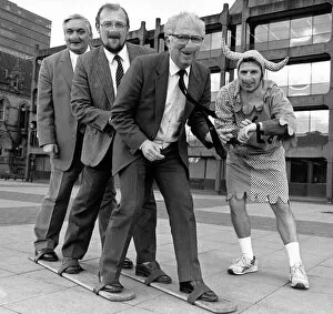Images Dated 7th March 1989: Three Middlesbrough councillors donned red noses and put their best foot forward to