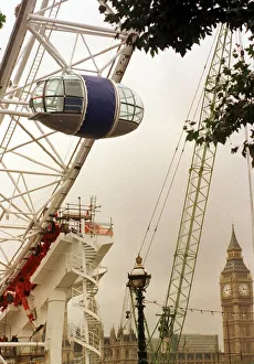 Millennium Wheel London Eye Nov 1999 Workmen check the first capsule to be put Millennium Wheel London Eye Nov 1999 Workmen check the first capsule to be put