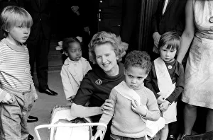 Minister of Eductaion Maggie Thatcher with young children. May 1972 Minister of Eductaion Maggie Thatcher with young children. May 1972